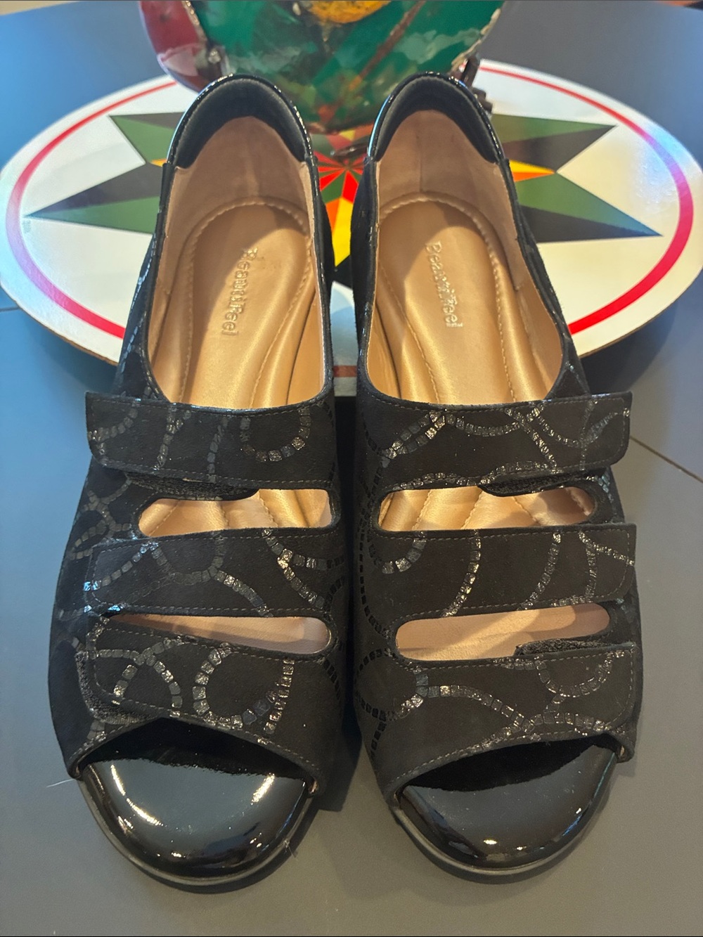NWOT BeautiFeel, Size 38. New Buck & Patent Leather, 3 Strap adjustable.